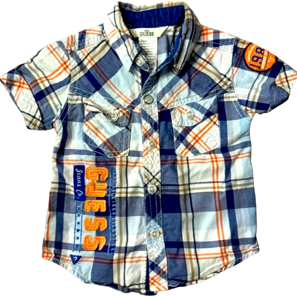 Guess plaid short sleeve shirt. Toddler size 12 M.